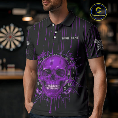 Custom Purple Dripping Horror Skull Dartboard Dart Men Polo Jerseys Dart Team Shirts NYN1757