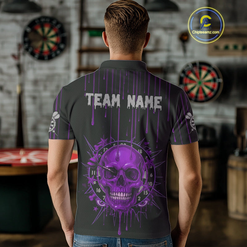 Custom Purple Dripping Horror Skull Dartboard Dart Men Polo Jerseys Dart Team Shirts NYN1757
