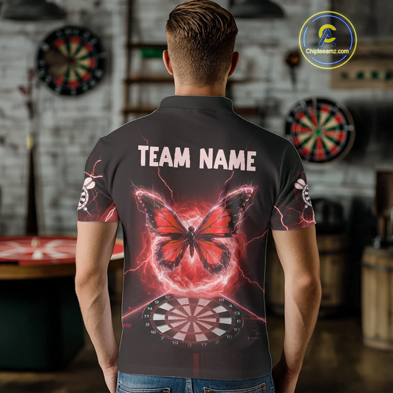 Lightning Butterfly Dartboard Custom Red Mens Polo Dart Shirt Funny Dart Jerseys NYN1762