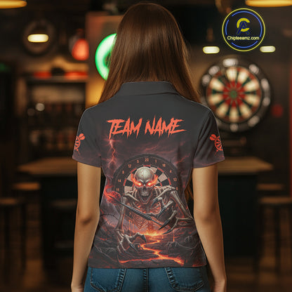 Lightning Orange Skeleton Dartboard Custom Women Polo Dart Shirt Gifts For Dart Players NYN1764
