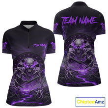 Load image into Gallery viewer, Lightning Purple Skeleton Dartboard Custom Women Quarter-Zip Dart Shirt Gifts For Dart Players NYN1765