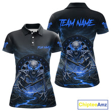 Load image into Gallery viewer, Lightning Blue Skeleton Dartboard Custom Women Polo Dart Shirt Gifts For Dart Players NYN1766