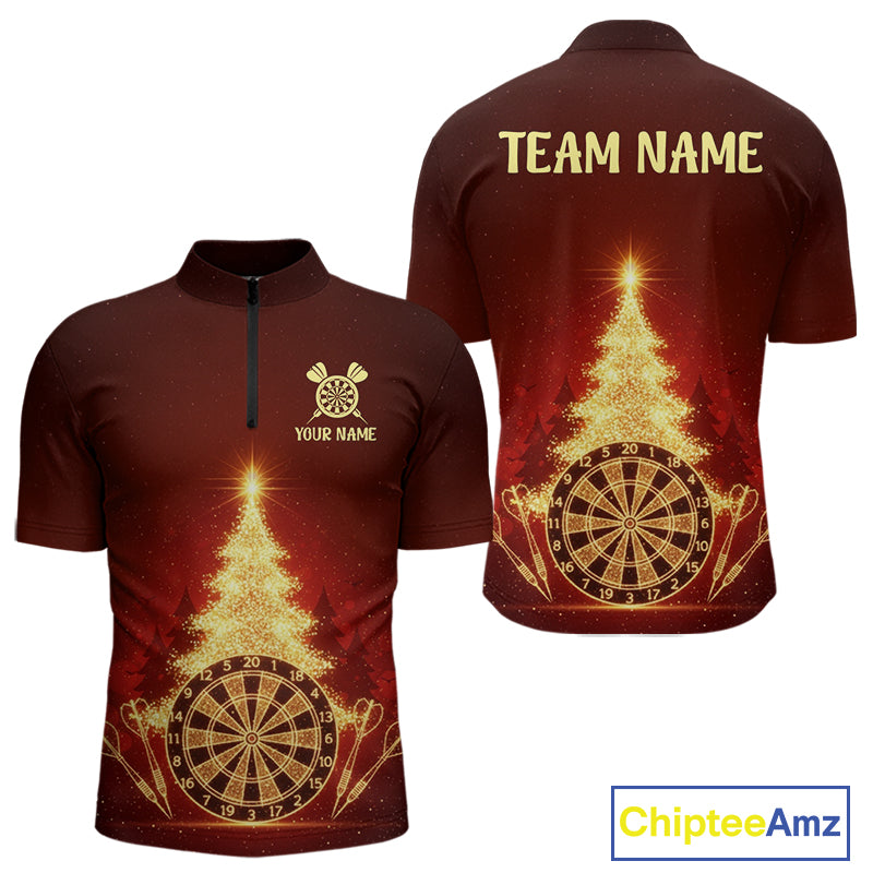Red Snowflake Dartboard Christmas Custom Men Quarter-Zip Dart Jerseys Xmas Dart League Shirt NYN2051