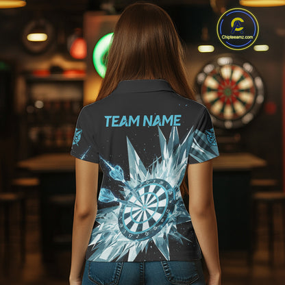 Blue Snow Ice Dartboard Women Darts Polo Shirt Custom Name & Team Xmas Dart League Shirt NYN2057