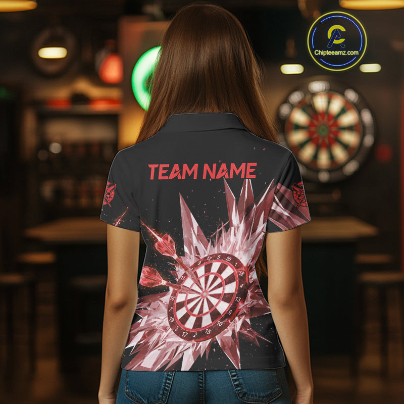 Red Snow Ice Dartboard Women Darts Polo Shirt Custom Name & Team Xmas Dart League Shirt NYN2059