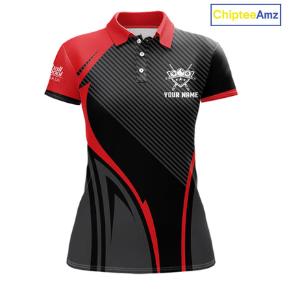 Black And Red Human Play Pool 8 Ball Women's Billiard Shirt Custom Billiard Team League Attire NYN2556