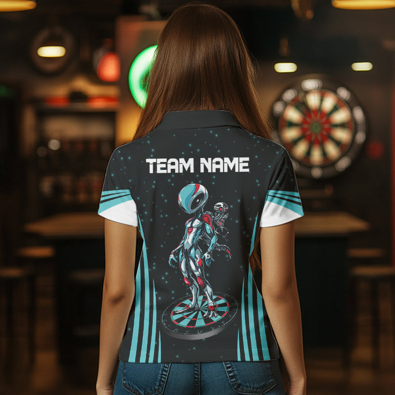 Custom Turquoise Alien And Dartboards Dart Shirts For Women, Dart Jerseys NYN0027