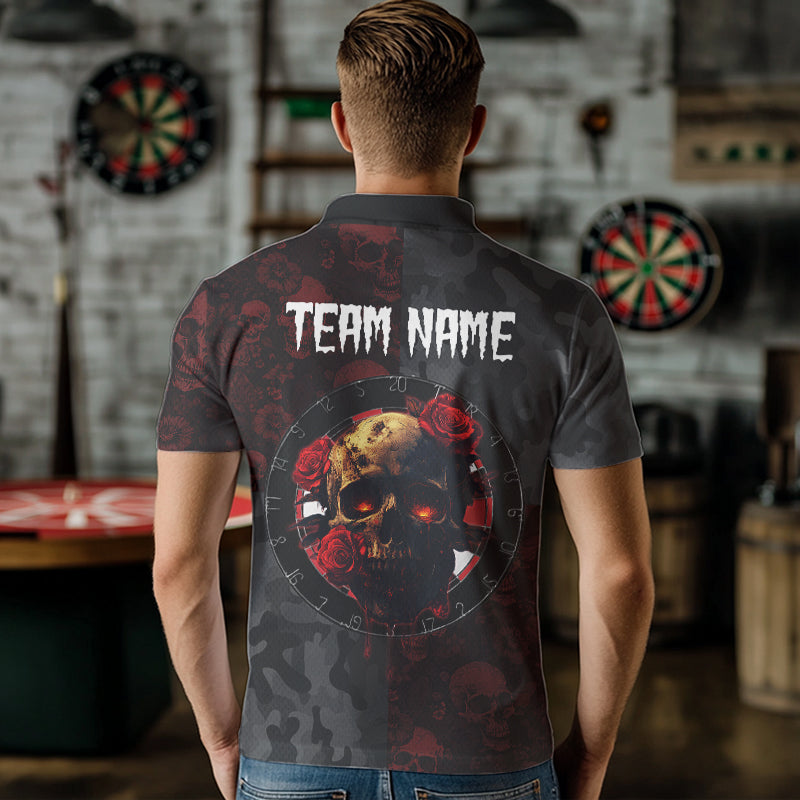 Red Rose Skulls And Dartboard Style Dart Shirts For Men, Custom Dart Jerseys NYN0028
