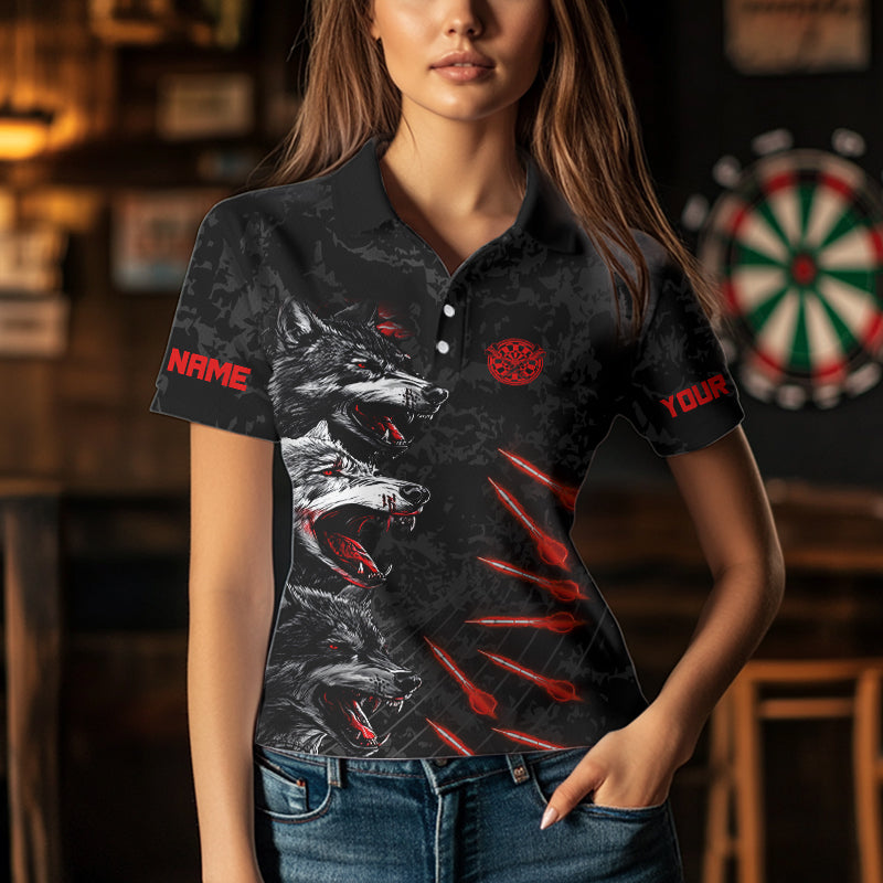 Custom Black-Red Wolfs Grunge Dart Shirts For Women Outfits Dart Tournament Jerseys NYN0032