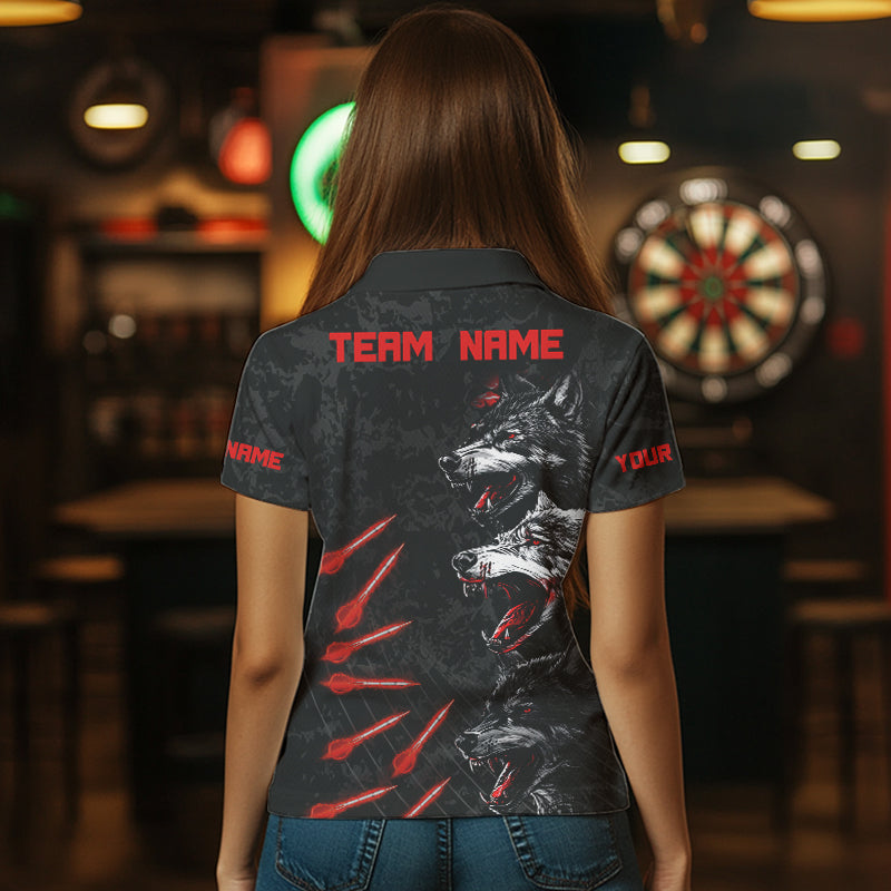 Custom Black-Red Wolfs Grunge Dart Shirts For Women Outfits Dart Tournament Jerseys NYN0032