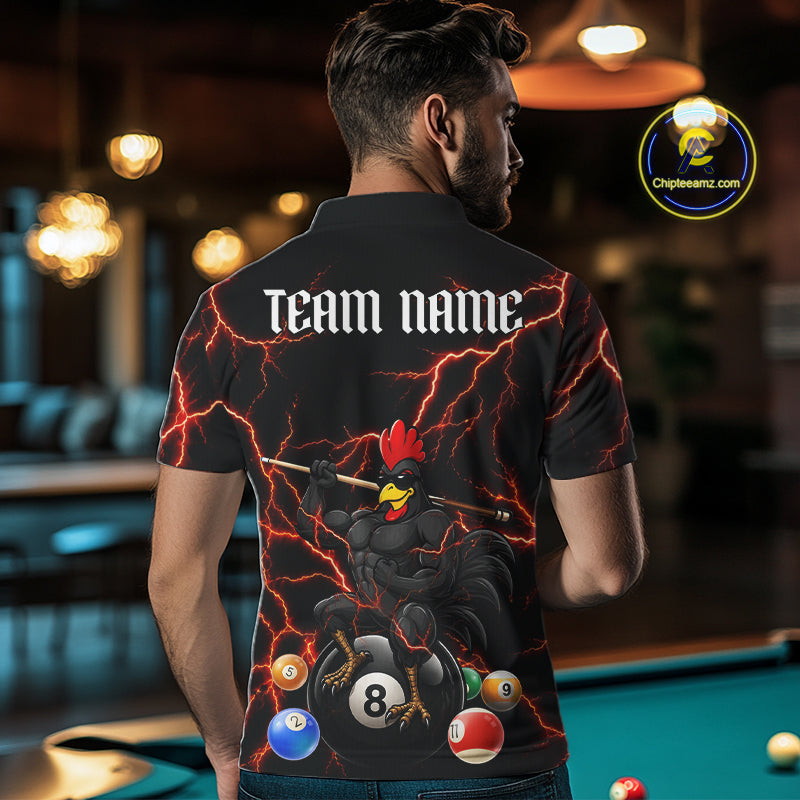 Funny Rooster 8 Ball Billiard Shirt For Men Custom Thunder Red Billiard Pool Shirt, Billiard Attire NYN3145