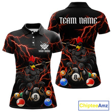 Load image into Gallery viewer, Funny Rooster 8 Ball Billiard Shirt For Women Custom Thunder Red Billiard Pool Shirt, Billiard Attire NYN3145