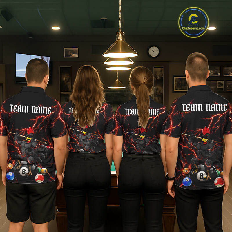 Funny Rooster 8 Ball Billiard Shirt For Women Custom Thunder Red Billiard Pool Shirt, Billiard Attire NYN3145