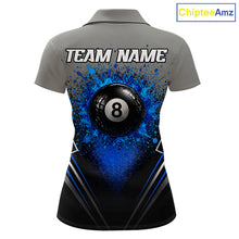 Load image into Gallery viewer, Personalized Grey And Blue Splatter 8 Ball Pool Billiard Shirt For Women Custom Billiard Team Jersey NYN3147