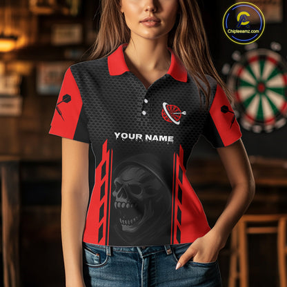 Black & Red Grim Reaper Dartboard Darts Shirt For Women Custom Team Name NYN0365