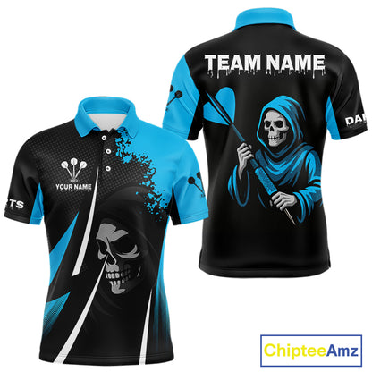 Blue Grim Reaper Holding Dart Arrow Darts Shirt For Men Custom Team Name NYN0367