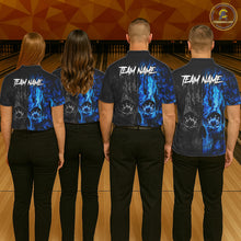 Load image into Gallery viewer, Men women bowling team wearing Blue And Black Camouflage Skull bowling jerseys matching league uniforms