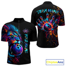 Load image into Gallery viewer, Funny Lion Colorful Splatter Bowling Quarter-Zip Shirt For Men Custom Bowling League Team Jersey