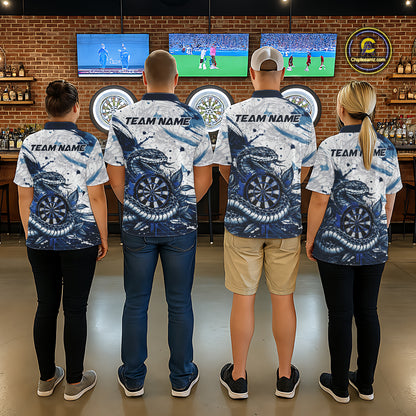Custom White And Blue Splatter Cobra Dartboard Men Darts Quarter-Zip Shirts Grunge Dart Jerseys NYN2269