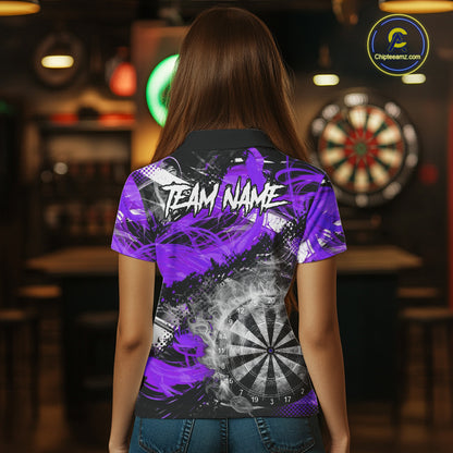 Purple & Grey Smokes Dartboard Custom Women Darts Polo Shirts Grunge Dart League Jerseys NYN2278