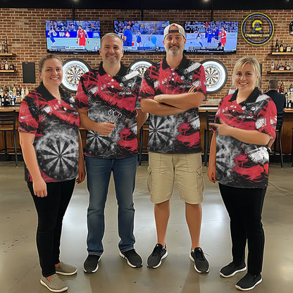 Red & Grey Smokes Dartboard Custom Men Darts Quarter-Zip  Shirts Grunge Dart League Jerseys NYN2279
