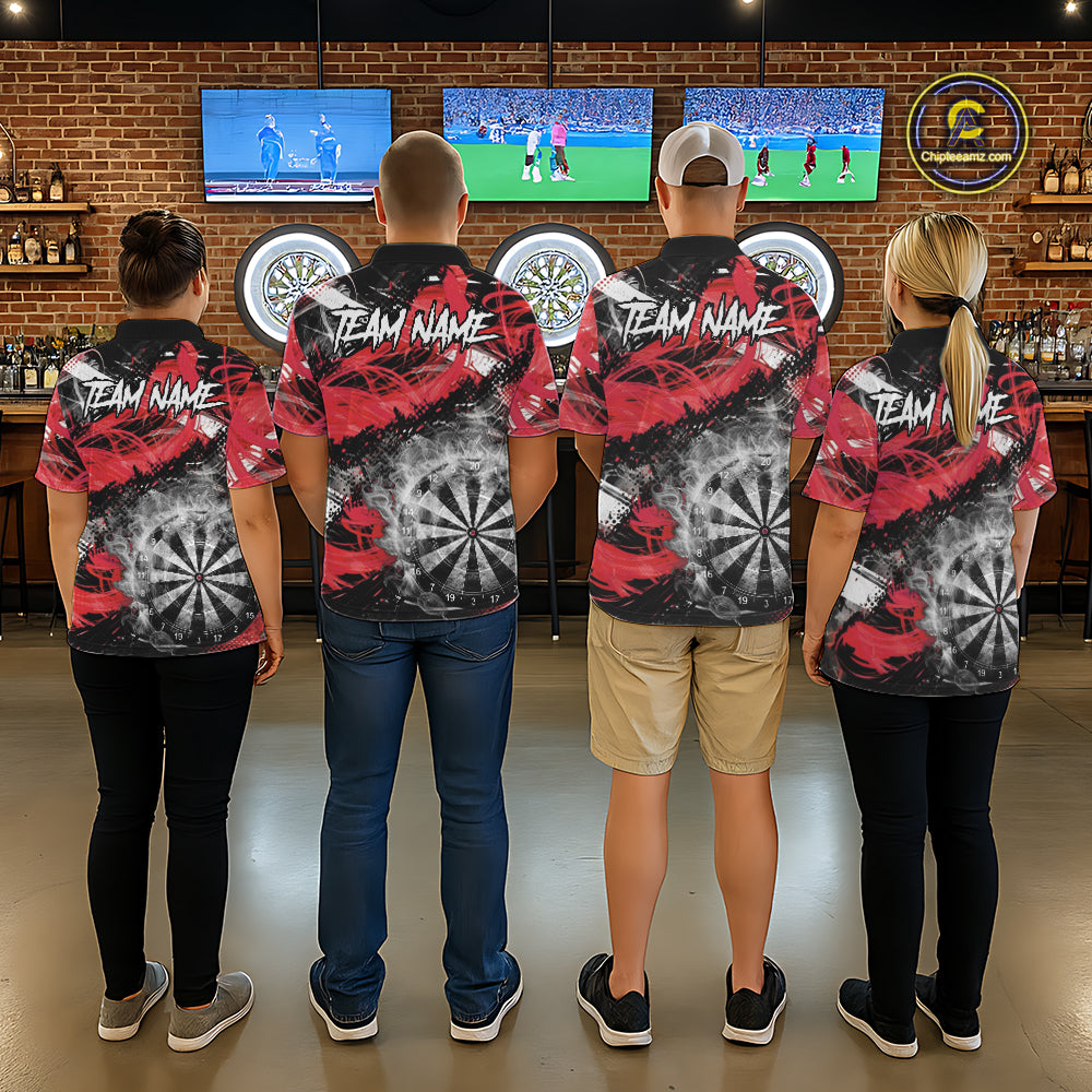 Red & Grey Smokes Dartboard Custom Men Darts Quarter-Zip  Shirts Grunge Dart League Jerseys NYN2279