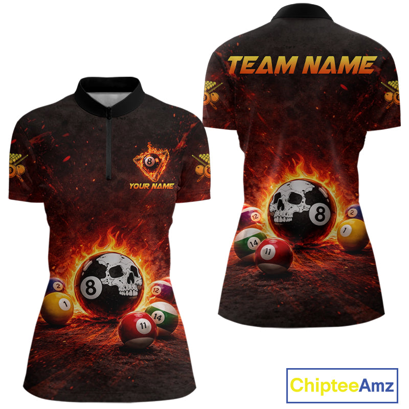 Fire Flame Grunge Pool Ball 3D Billiard Shirt For Women Personalized Skull 8 Ball Billiard Gifts NYN2568