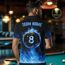 Load image into Gallery viewer, Custom Blue Flaming Pool 8 Ball Billiard Shirt For Men Personalized 3D Ball Billiard Attire Gifts NYN2570