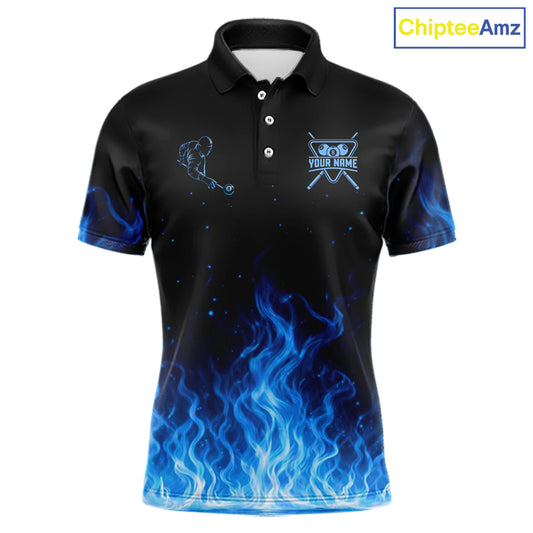 Custom Blue Flaming Pool 8 Ball Billiard Shirt For Men Personalized 3D Ball Billiard Attire Gifts NYN2570