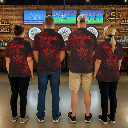 Red Grunge Roses Heart Dartboard Men Darts Valentine Shirt Custom Dart Quarter-Zip Couple Gifts NYN2573