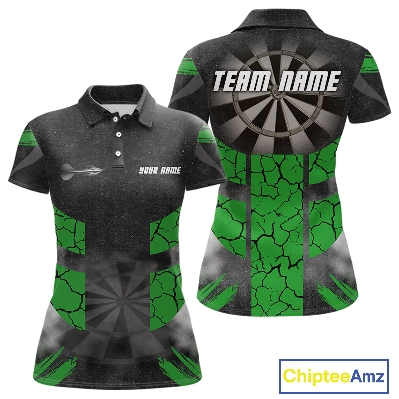 Dartboard & Green Cracked Pattern For Champions Darts Shirt For Women - Custom Name NYN0370