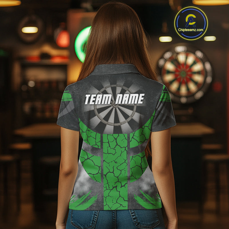Dartboard & Green Cracked Pattern For Champions Darts Shirt For Women - Custom Name NYN0370