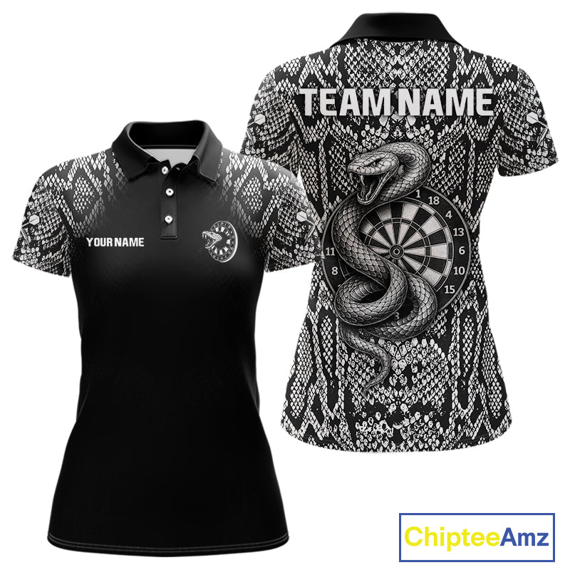 Grey Snake & Reptile Skin With Striking Dartboard Darts Shirt For Women - Custom Team Name NYN0374