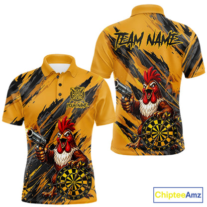 Black and yellow grunge rooster gun dart polo shirt custom dart clothing