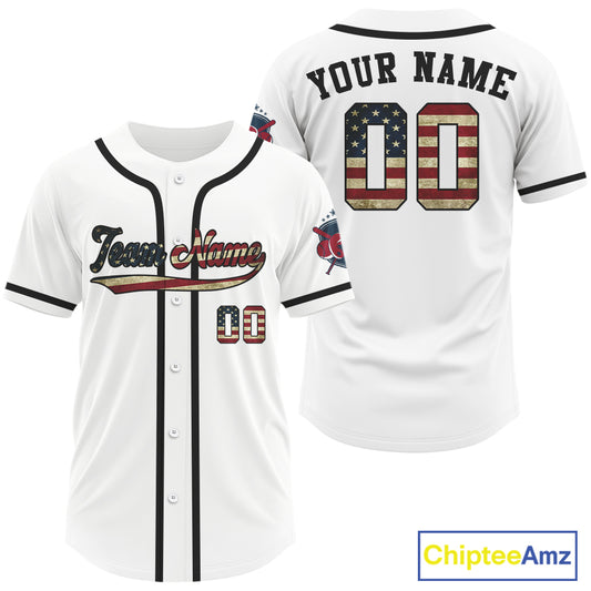Custom USA Flag Patriotic Baseball Shirts For Men White Youth Baseball Jerseys NYN0828