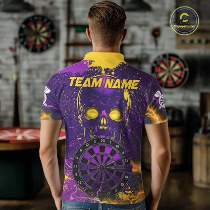 Male model wearing Skull Thunder dart polo during league competition, skull sports jersey, alternative athletic style