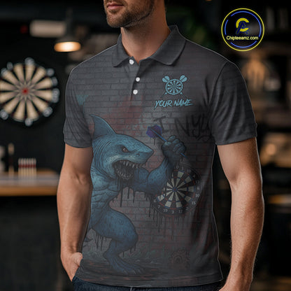 Custom Blue Dripping Shark Grunge Dartboard Funny Dart Men Polo Shirt Graffiti Dart Jerseys NYN1784