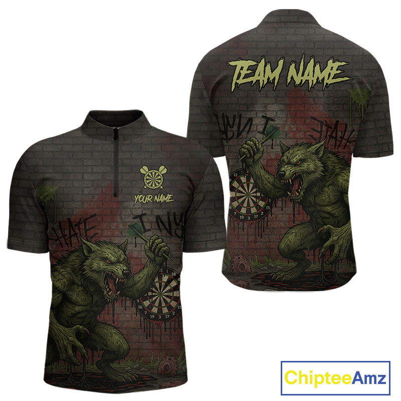Custom Dripping Grunge Wolf Dartboard Funny Dart Men Polo Shirt Graffiti Dart Jerseys NYN1785