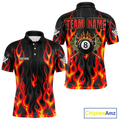 Red Flaming Pool 8 Ball Men Billiard Polo & Quarter-Zip Shirt Custom Billiard Team Jerseys NYN2285