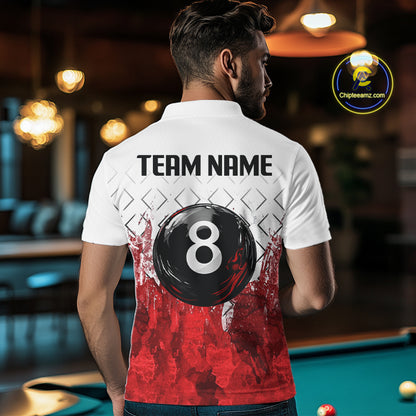 Red Splatter Paint 8 Ball Billiard League Shirts For Men Custom Name Billiard Team Jerseys NYN2287