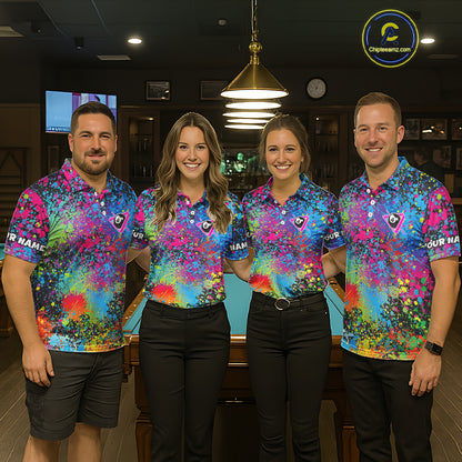 Colorful Splatter 8 Ball Pool Billiard Shirts For Men Custom Name Billiard Team Jerseys NYN2294