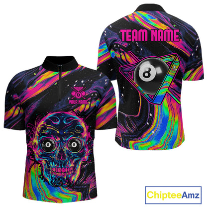 Holographic Skull 8 Ball Billiard Shirts For Men Custom Colorful Billiard Team Jerseys NYN2295