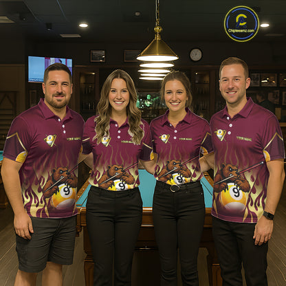 Bear & Pool 9 Ball Funny Billiard Shirts For Women Custom Name Billiard Team Jerseys NYN2296