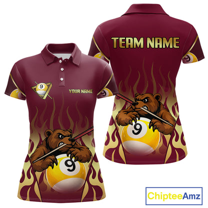 Bear & Pool 9 Ball Funny Billiard Shirts For Women Custom Name Billiard Team Jerseys NYN2296