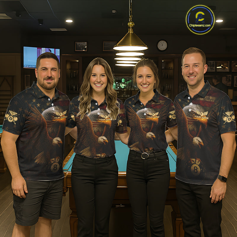 US Flag Eagle Retro Patriotic Billiard Shirts For Women Custom Pool 8 Ball Billiard Jerseys NYN2298