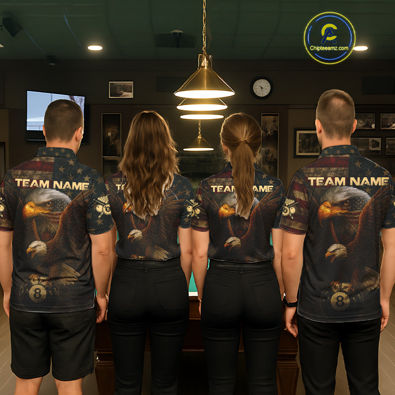US Flag Eagle Retro Patriotic Billiard Shirts For Women Custom Pool 8 Ball Billiard Jerseys NYN2298