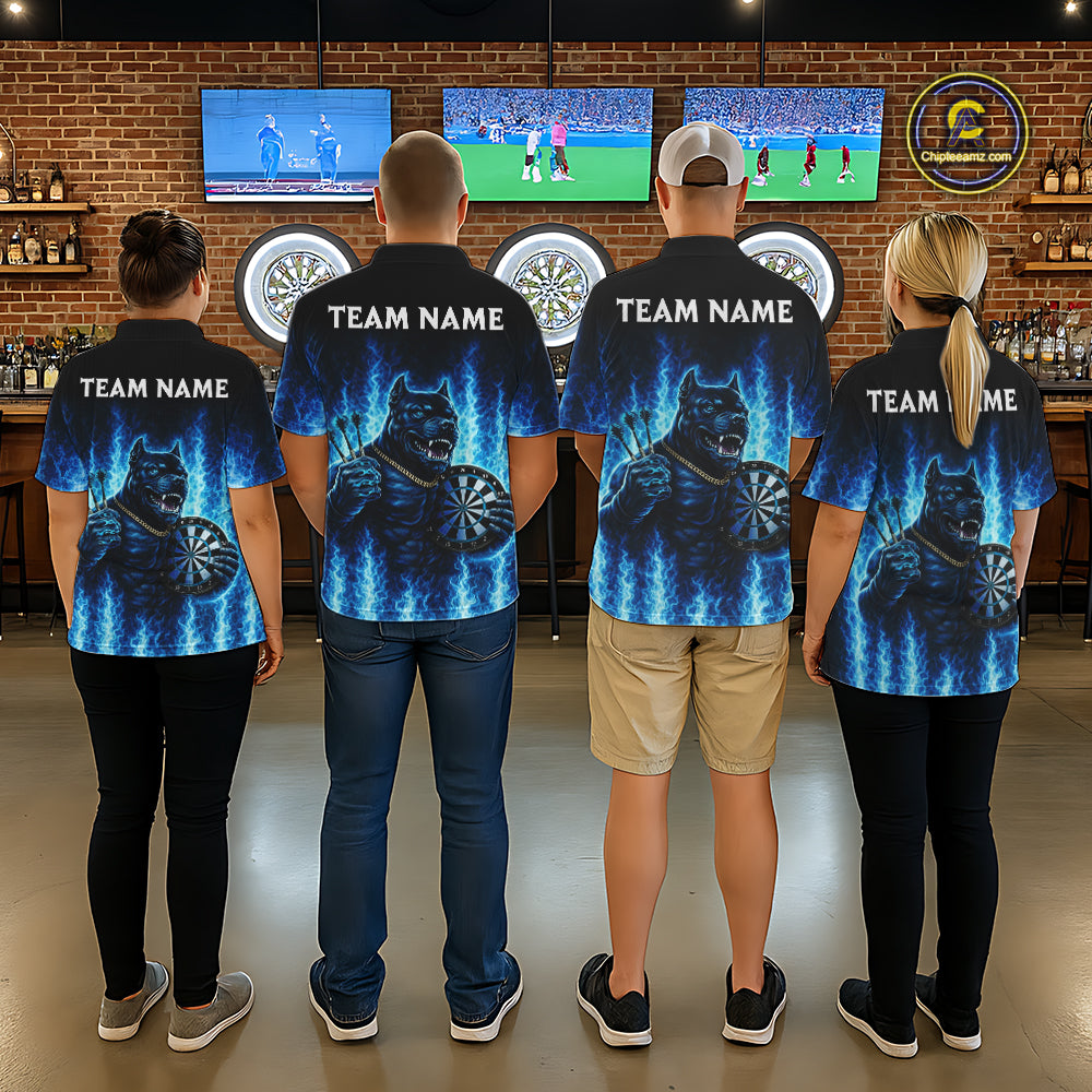 Personalized Blue Flames Bulldog Dartboard Women Darts 1/4-Zip Shirt Custom Funny Darts Jerseys NYN2581