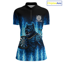 Load image into Gallery viewer, Personalized Blue Flames Bulldog Dartboard Women Darts 1/4-Zip Shirt Custom Funny Darts Jerseys NYN2581