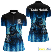 Load image into Gallery viewer, Personalized Blue Flames Bulldog Dartboard Women Darts 1/4-Zip Shirt Custom Funny Darts Jerseys NYN2581