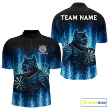 Load image into Gallery viewer, Personalized Blue Flames Bulldog Dartboard Men Darts 1/4-Zip Shirt Custom Funny Darts Jerseys NYN2581